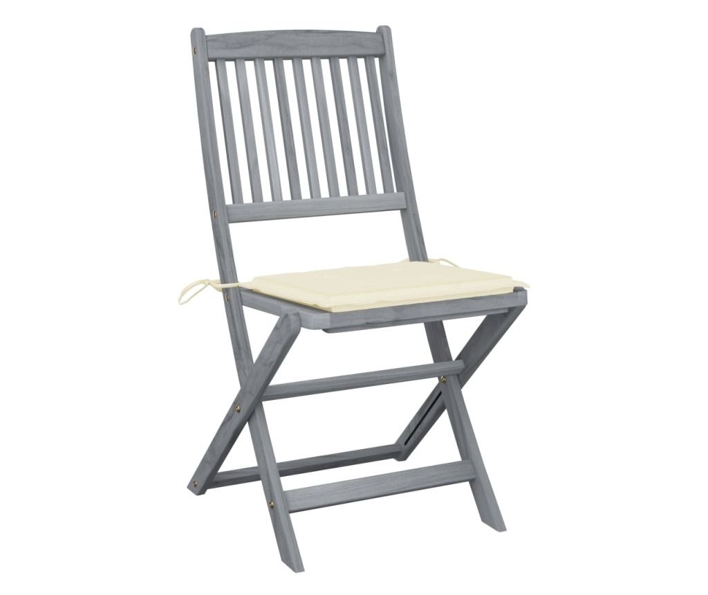 Външни сгъваеми столове с възглавници, 4 бр., Масивна акациева дървесина - 2