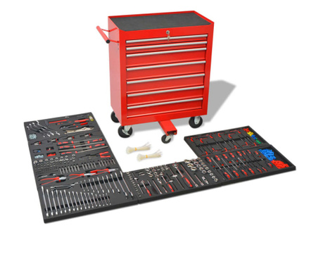 Delavniški voziček za orodje s 1125 kosi orodja jeklo rdeč