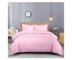 Lenjerie de pat pentru o persoana cu husa de perna dreptunghiulara, elegance, damasc, dunga 1 cm 130 g/mp, roz, bumbac 100% Sofi