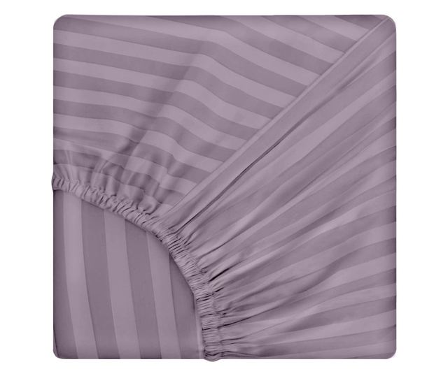 Двойно спално бельо с еластичен долен чаршаф и правоъгълна калъфка, елегантност, дамаска, райе 1 см, 130 г/м², люляк, памук