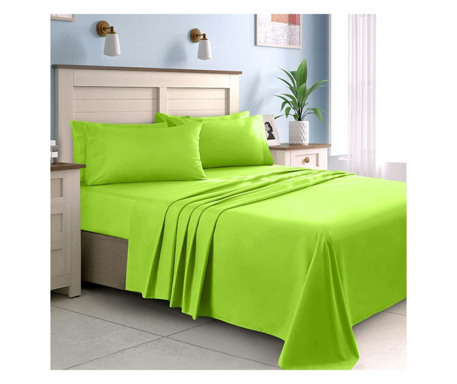 Cearsaf de pat cu elastic din bumbac ranforce 100%, densitate 120 g/mp, Verde Sofi 90/200cm