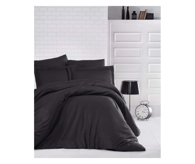 Cearsaf de pat cu elastic 180x200 cm, 100% bumbac damasc, negru Sofi 180/200cm