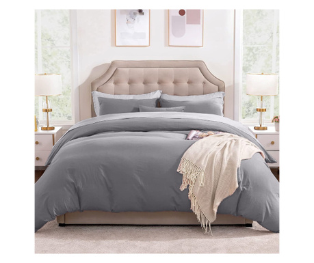 Брачно спално бельо с еластична покривка и квадратна калъфка за възглавница, Питсбърг, памук ранфорс, тегло на материята 120 гр/