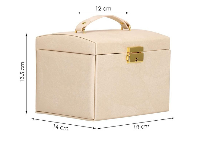Кутия за бижута, МДФ и кожа, кремава, с огледало, 18х14х13.5 см, Спрингос