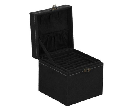 Кутия за бижута, велур, черна, 12x12x12 см, Springos