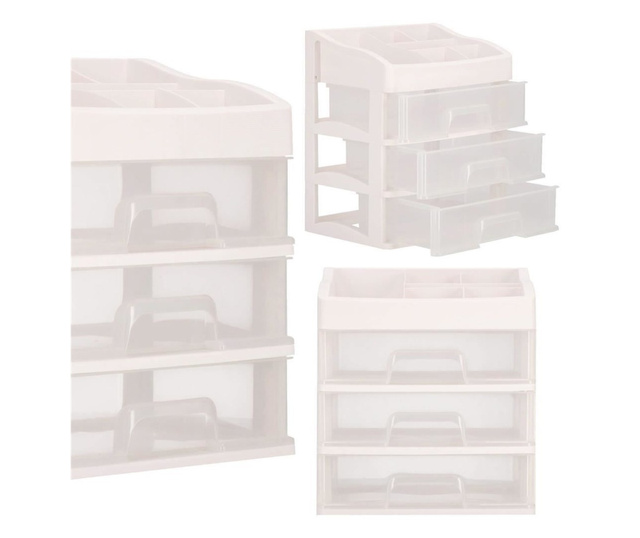 Козметичен органайзер, пластмасов, 4 нива, 3 чекмеджета, бяло, 34х25х40 см, Springos