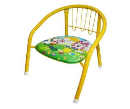 Детски метален стол, щампа върху седалката, височина 55 см, жълт, MercatonToys