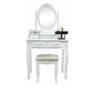 Fésülködőasztal/smink, fehér, tükörrel, 2 fiókkal és székkel, 74x40x143 cm