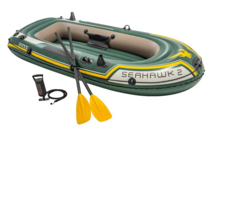 Barca gonflabila pentru doua persoane cu vasle, Seahawk 2, Verde, 234x116x41 cm
