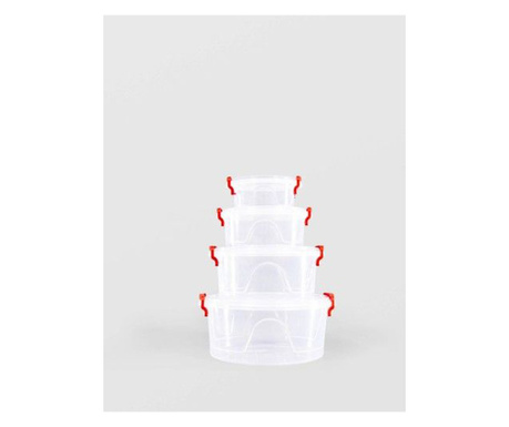 Комплект от 4 кръгли кутии Mercaton® със странични дръжки и плътен капак, прозрачни, 300 ml, 600 ml, 1.5 L, 2.4 L