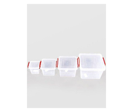 Комплект от 4 квадратни кутии Mercaton® със странични дръжки и плътен капак, прозрачни, 300 ml, 600 ml, 1.5 L, 2.4 L