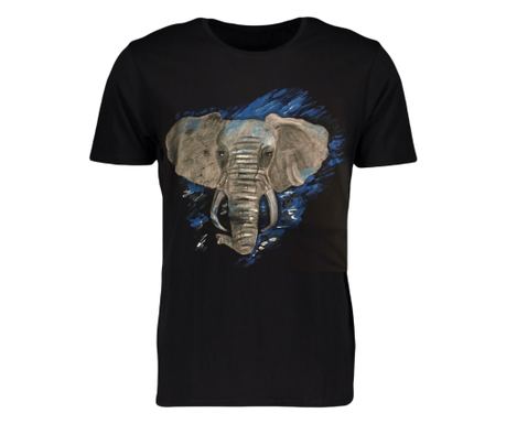 Tricou pictat manual "Elefant", negru, XL