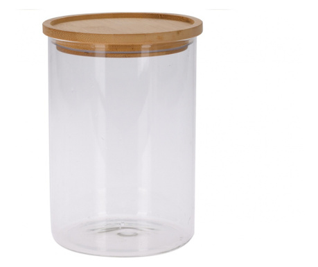 Élelmiszer-tároló edény Excellent Houseware, üveg/bambusz, 12.5x17.5 cm, átlátszó/barna