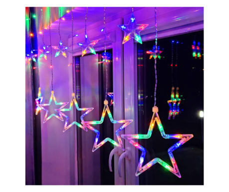 Ghirlanda luminoasa tip perdea cu stelute 138 LED-uri, 2m, pentru interior/exterior, iluminare multicolor