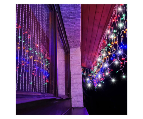 Ghirlanda luminoasa tip perdea cu flash 500 LED-uri, 20m, pentru interior/exterior, iluminare multicolora