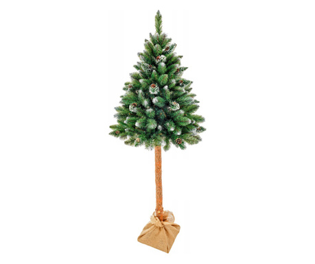 Brad artificial Christmas Deluxe by Sersimo, cu suport pe trunchi de lemn, nins cu conuri, 220cm