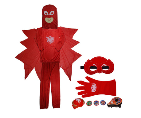 IdeallStore® Комплект костюми "Герои в пижама и аксесоари", Amaya Owl, размер M, 5-7 години, червен