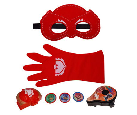 IdeallStore® Комплект ръкавици и аксесоари за пижамени герои, Мистериозна сова, универсален размер, червен