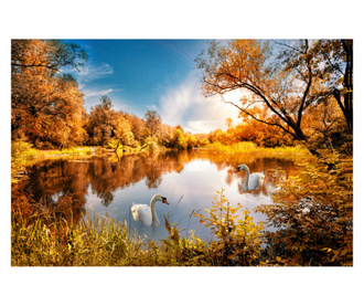 Тапет Natura169 Медна есен с лебеди на езерото, 200 x 150 см