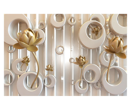 Тапет Златни цветя, сребърни орнаменти, абстрактен, 350 х 250 см