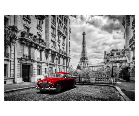 Tapéta Piros autó, Eiffel-torony, retro, 300 x 250 cm