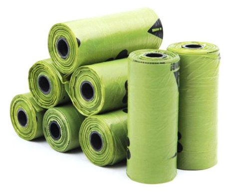 Комплект от 120 тоалетни чанти за кучета MCT-PS108, 100% биоразградими, зелени, 22 x 33 cm