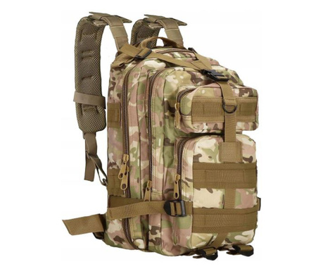 Тактическа чанта/раница, 4 отделения, модел Survival, камуфлаж, зелена, 23x24x42 см, Springos