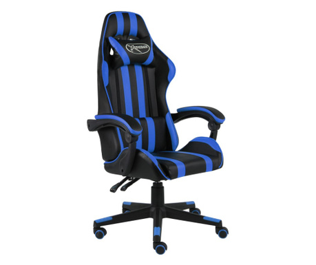 Геймърски стол, черно и синьо, изкуствена кожа