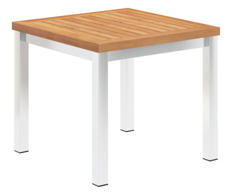 tömör tíkfa és rozsdamentes acél kerti kisasztal 45x45x38 cm