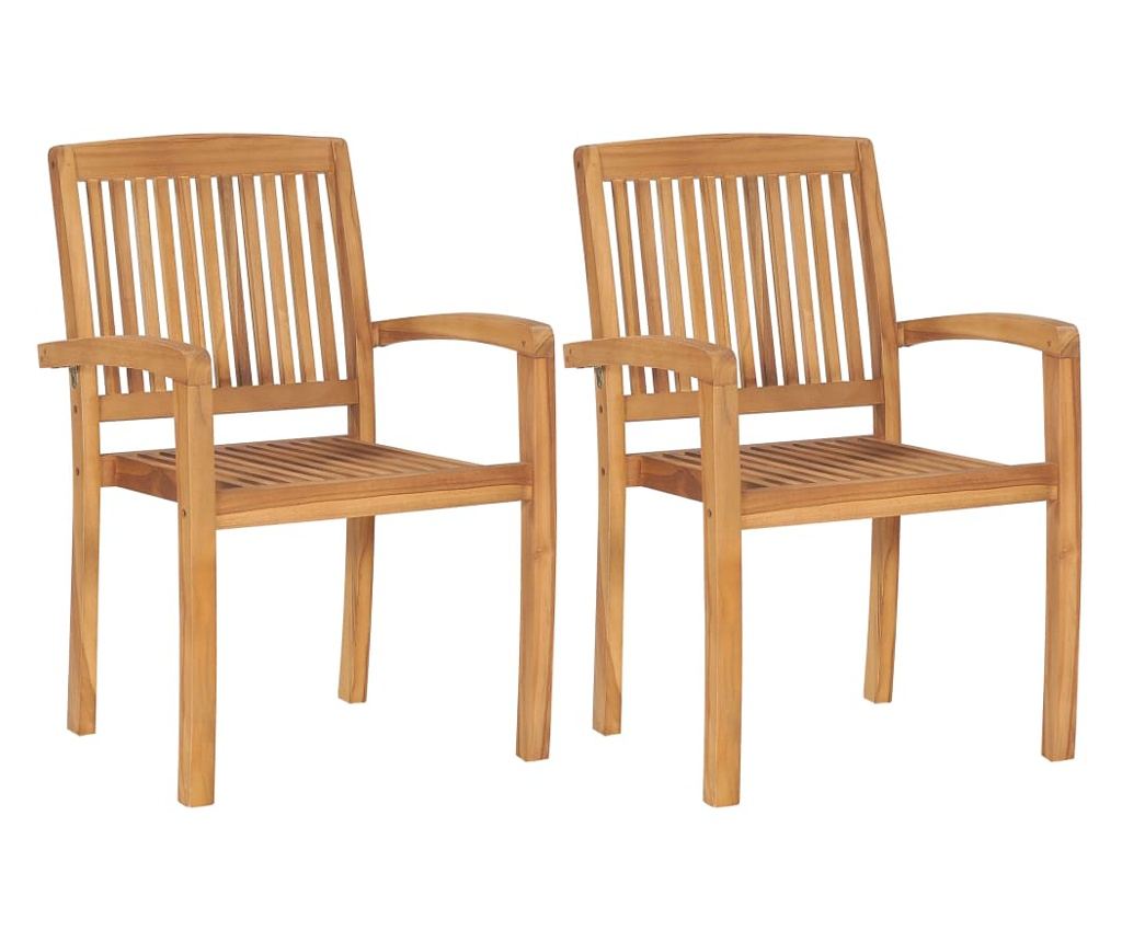 Garden Chairs with Wine Red Cushions, 2 pcs, Solid Teak Wood - 3