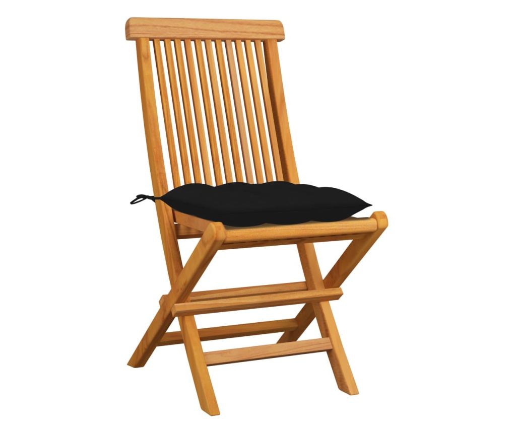 Градински столове с възглавници, 4 бр., Черен, Масивно дърво тиково дърво - 2