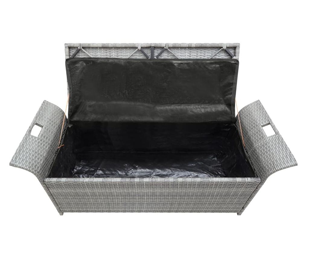 Poly Rattan klupa za pohranu s jastukom, siva, 138 cm - 7