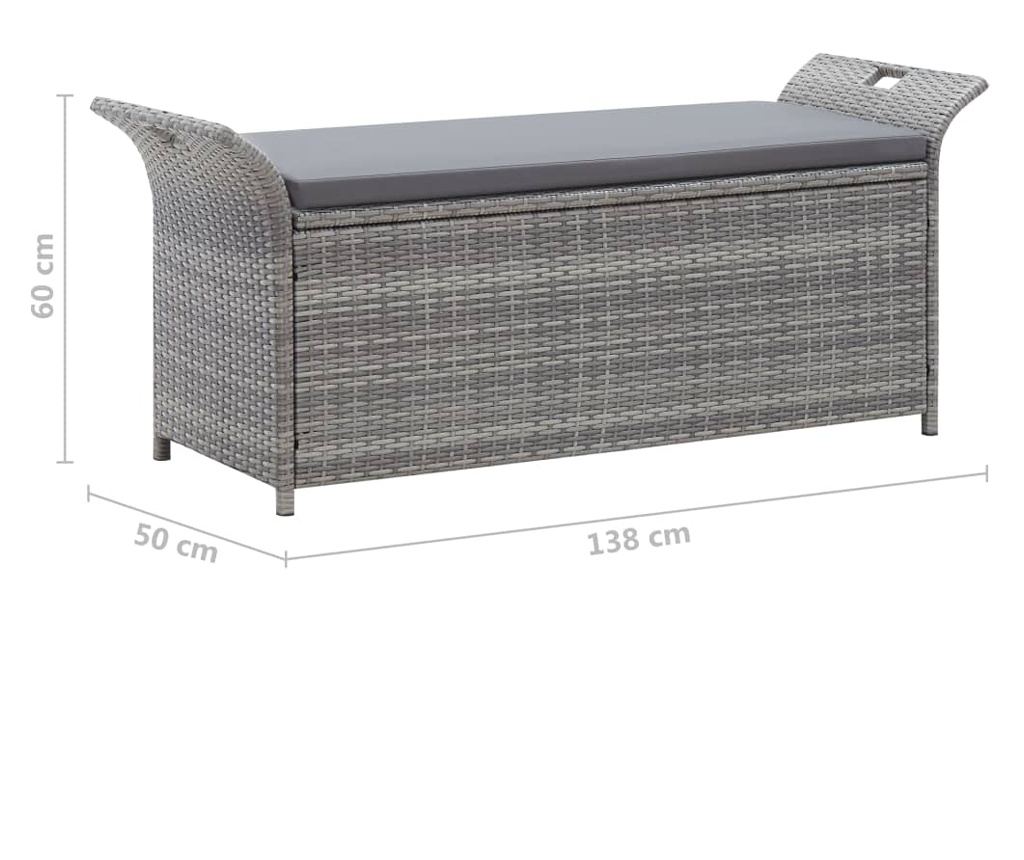 Poly Rattan klupa za pohranu s jastukom, siva, 138 cm - 10