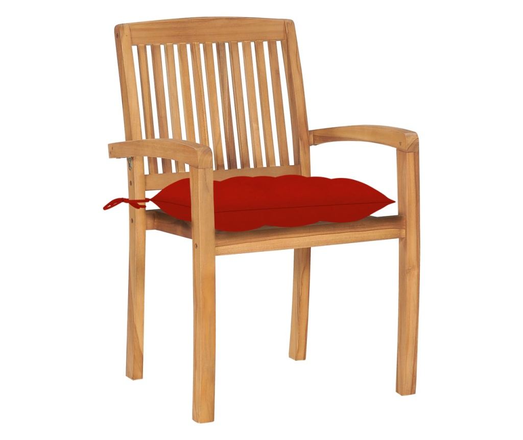 Garden Chairs with Red Cushions, 2 pcs, Solid Teak Wood - 2