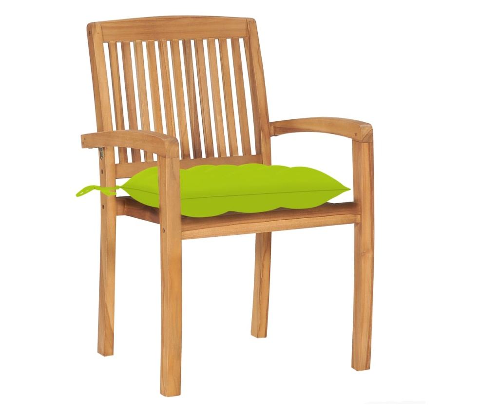 Градински столове с яркозелени възглавници, 2 бр., Масивно тиково дърво - 2
