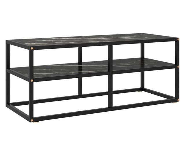 fekete TV-szekrény fekete márvány mintás üveggel 100x40x40 cm