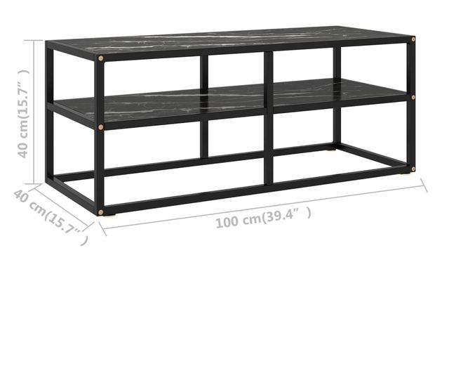fekete TV-szekrény fekete márvány mintás üveggel 100x40x40 cm