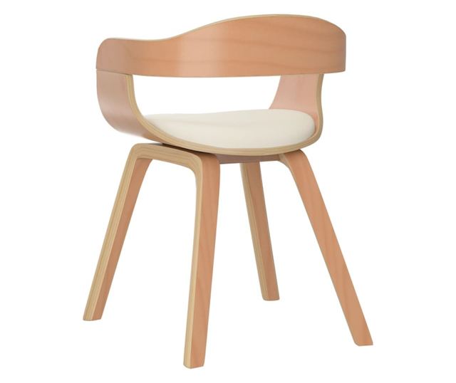 Stolica za kuhinju, krem, ekološka koža i savijeno drvo