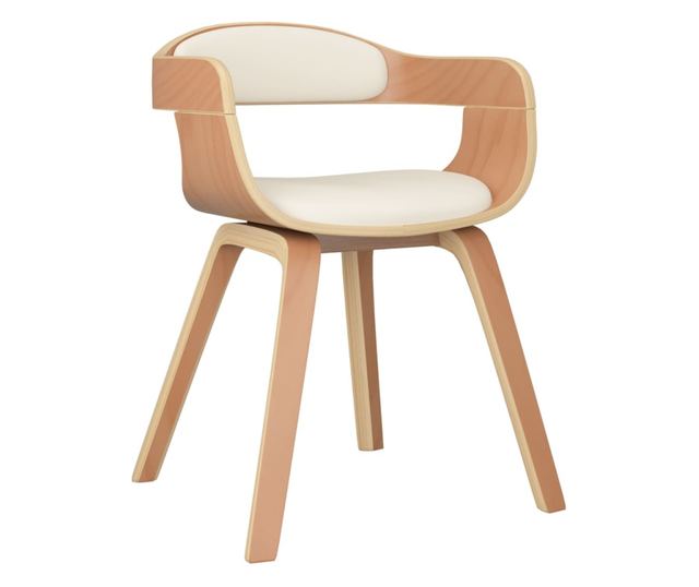 Stolica za kuhinju, krem, ekološka koža i savijeno drvo