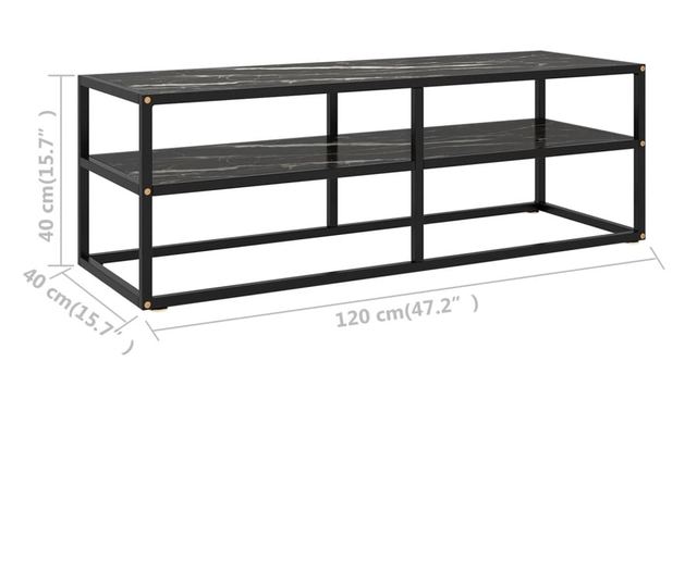 fekete TV-szekrény fekete márvány mintás üveggel 120x40x40 cm
