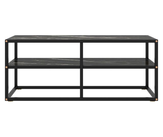 fekete TV-szekrény fekete márvány mintás üveggel 100x40x40 cm