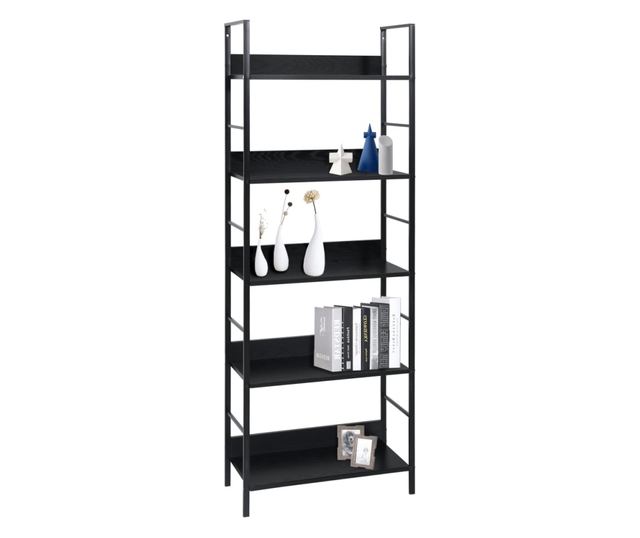 5 szintes fekete forgácslap könyvespolc 60 x 27,6 x 158,5 cm