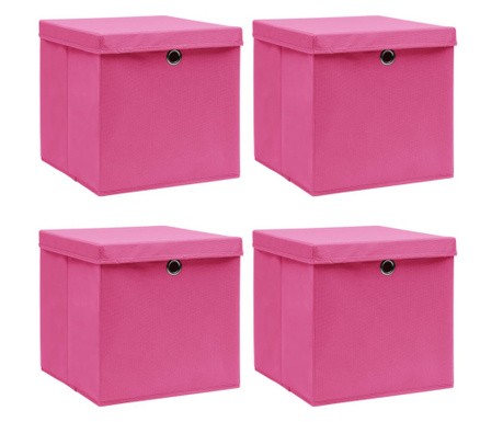 Кутии за съхранение с капаци 4 бр розови 32x32x32 см текстил