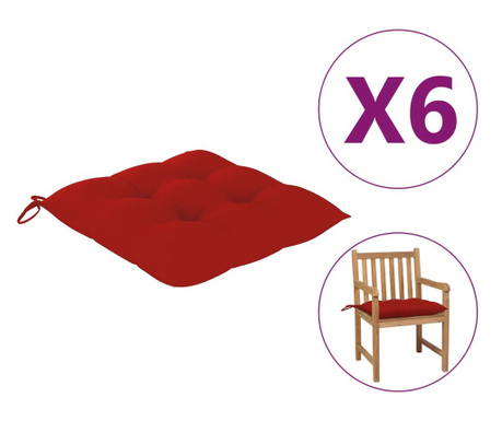 Perne de scaun, 6 buc., roșu, 50x50x7 cm, textil