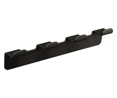 Четворна закачалка Inter Ceramic Елинор Black ICA 5553-4B, Черен мат, Неръждаема стомана, С двойнозалепваща лента, Стенна, За ба