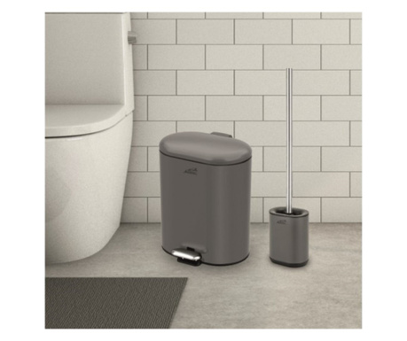 Комплект тоалетно кошче за баня ICA 8355G, 6 Л + четка за тоалетна чиния, цвят сив мат