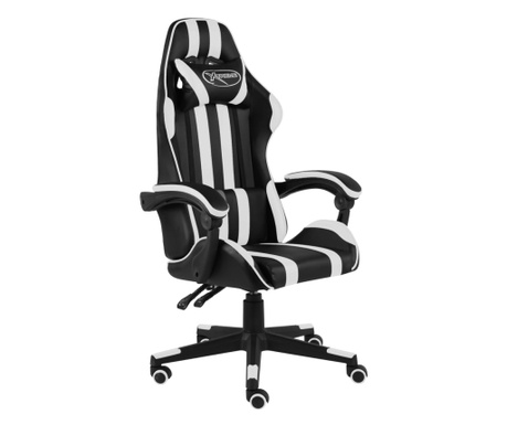 Геймърски стол, черно и бяло, изкуствена кожа