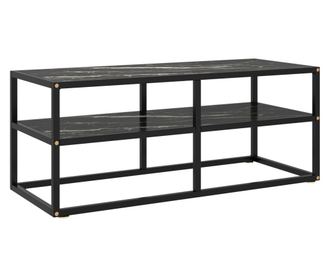 fekete TV-szekrény fekete márvány mintás üveggel 100x40x40 cm