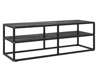 fekete TV-szekrény fekete márvány mintás üveggel 120x40x40 cm