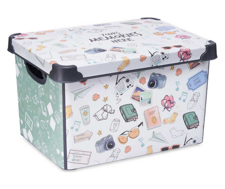 Кутия за Съхранение с Капак Memories Бял Пластмаса (29 x 23,5 x 39 cm)